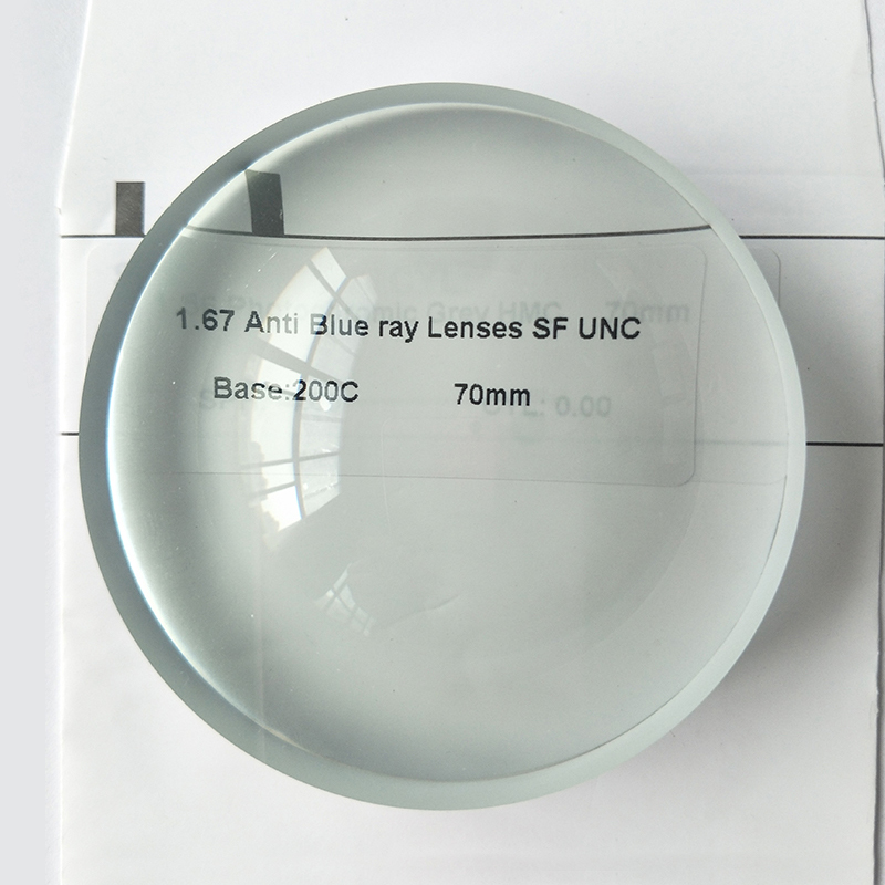 1.67 เลนส์วิชั่นเดี่ยวบล็อกสีน้ำเงินกึ่งสำเร็จรูป